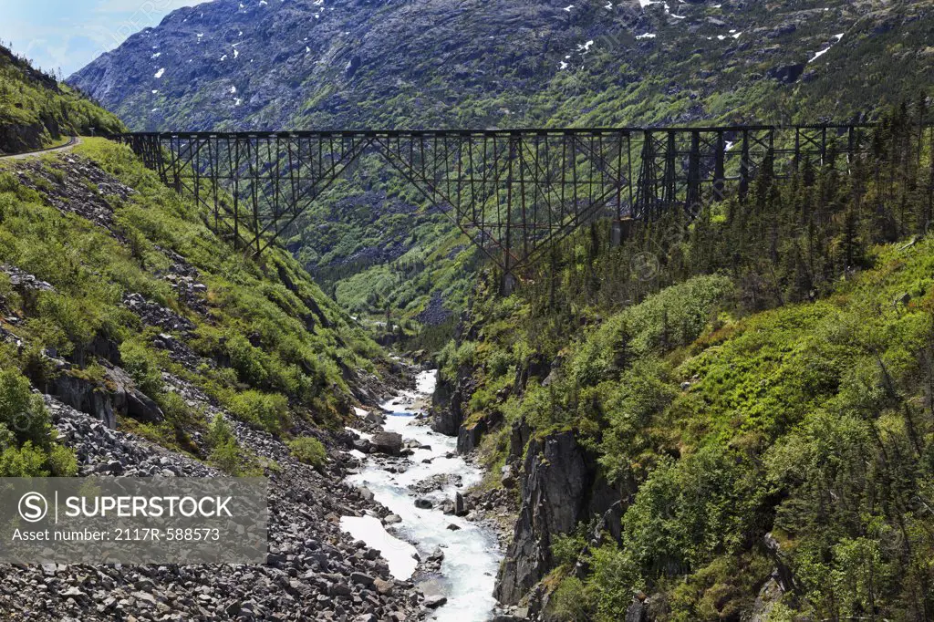 USA, Alaska, Original steel trestle bridge on Dead Horse Gulch