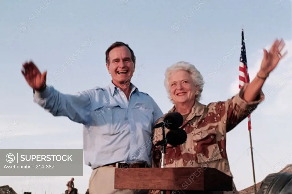 President George Bush & Barbara Bush, Thanksgiving Day Visit, Operation Desert Shield, Saudi Arabia