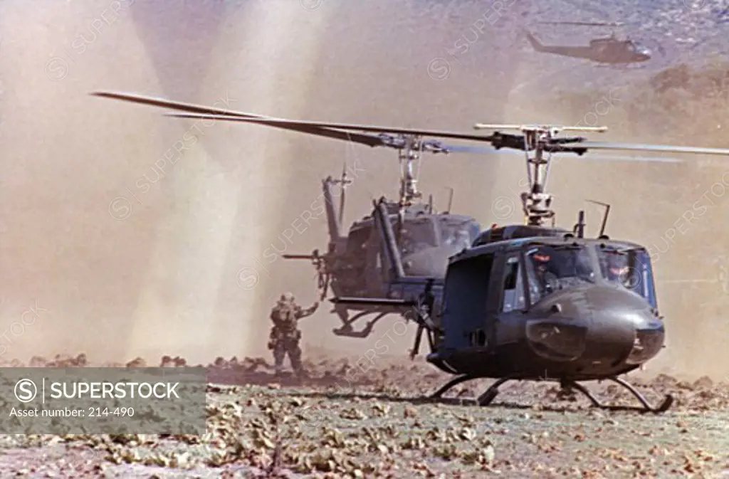 UH-1A Iroquois Helicopters Arrive at a Landing Zone with Soldiers Conducting an Air-Mobile Assault