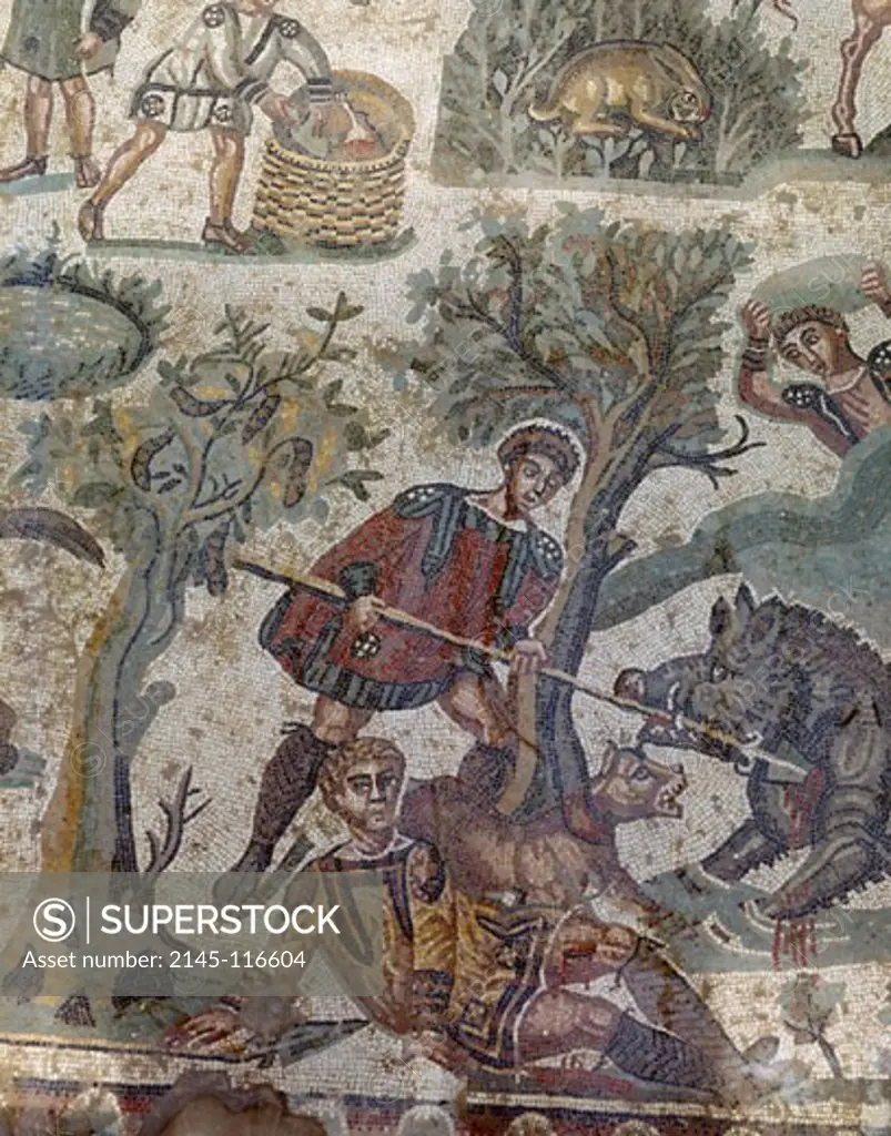 Floor Mosaic-Hunting Scene Mosaic Piazza Armerina, Sicily 