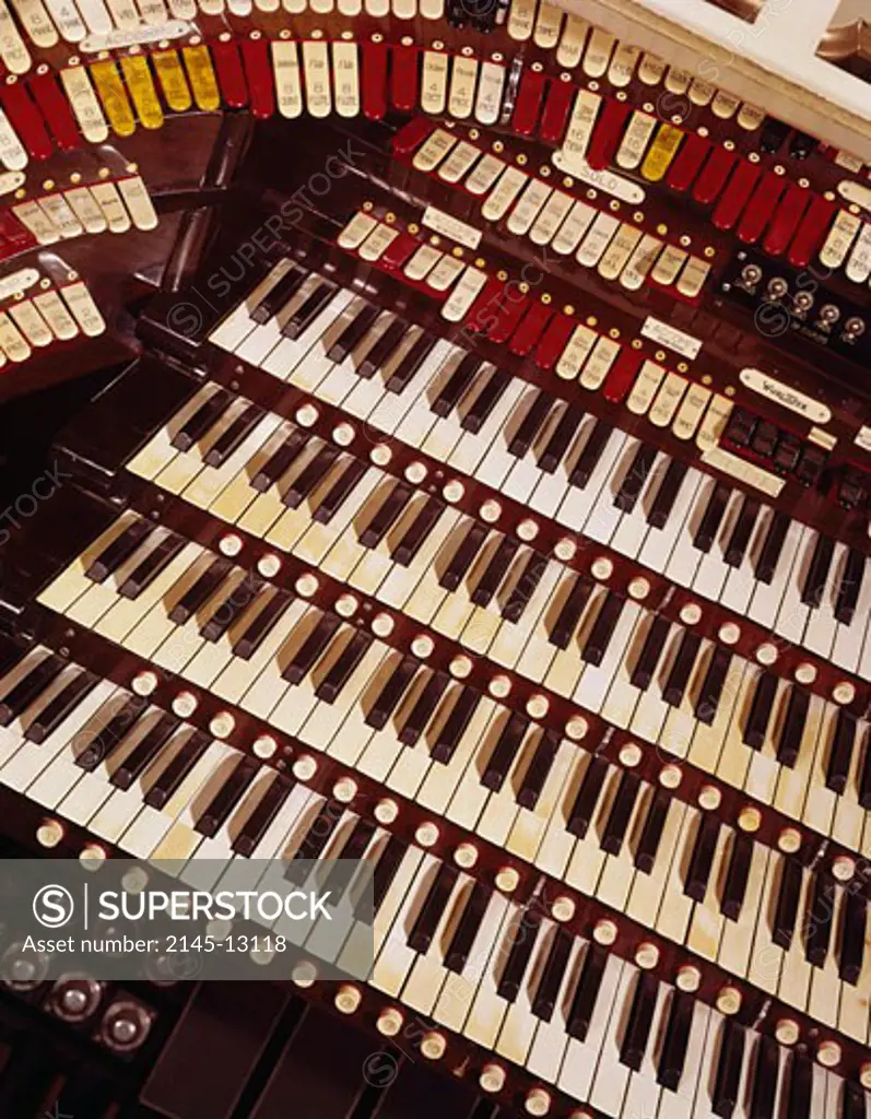 High angle view of a pipe organ