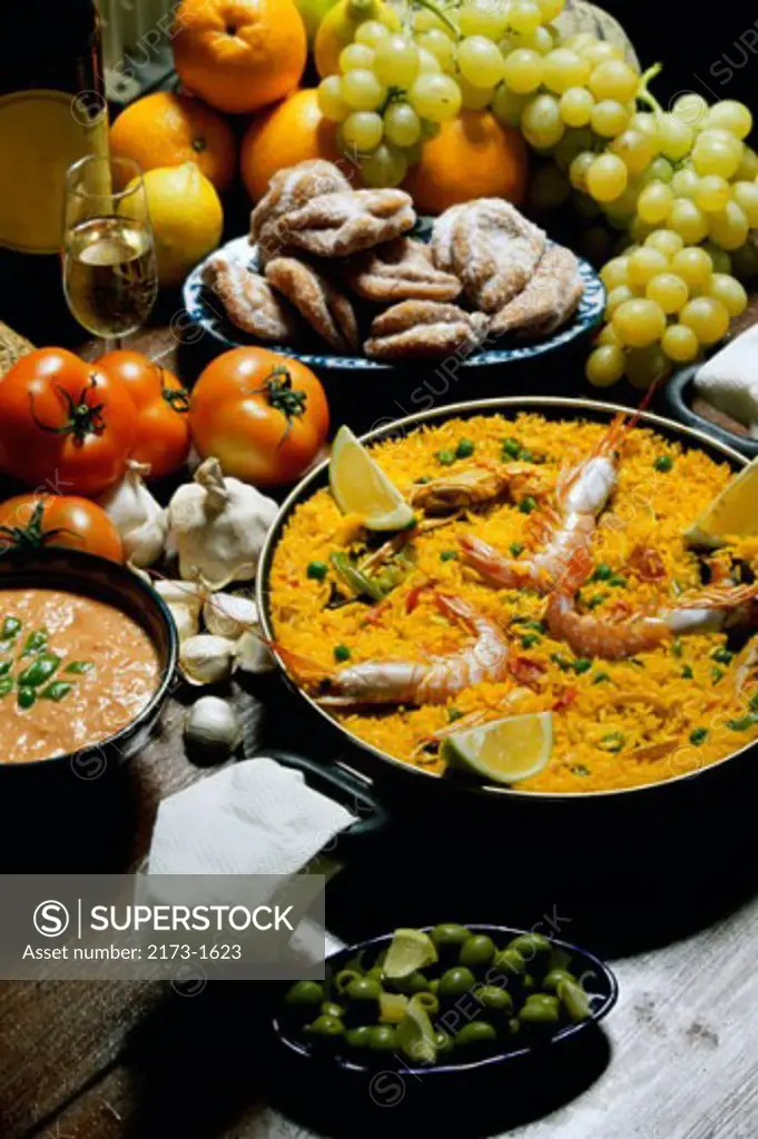 Paella, Salmonejo and PestinoSpanish Cuisine