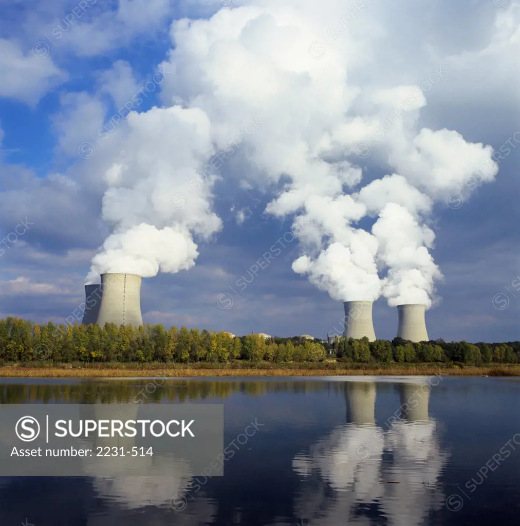 Smoke emitting from cooling towers, Nuclear Power Station, France