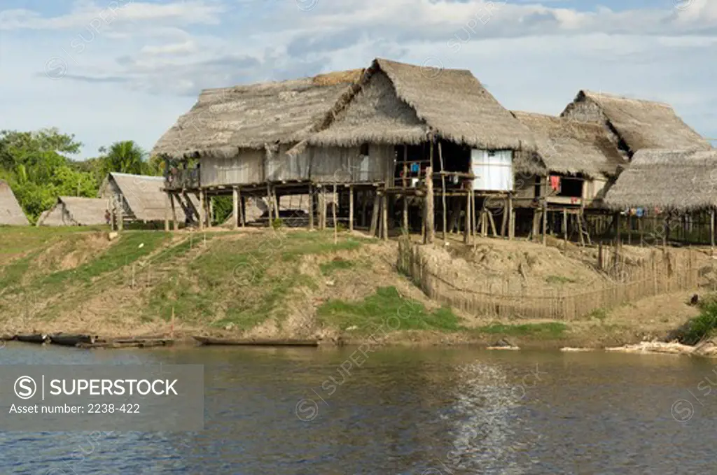 Stilt houses at the waterfront, Veinte De Enero, Loreto Region, Peru