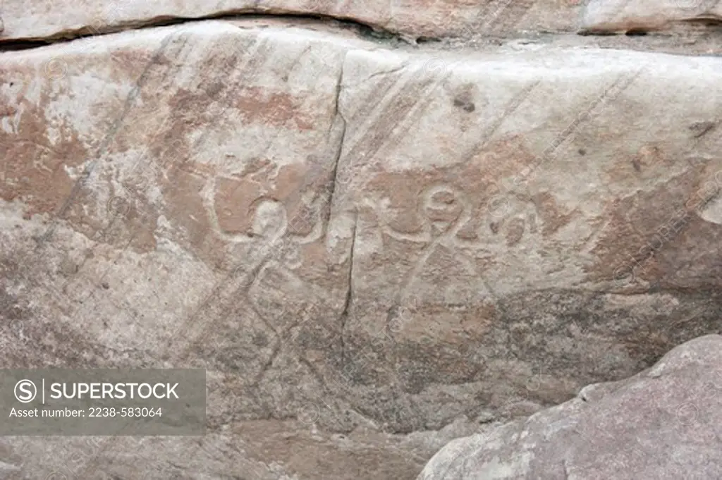 Petroglyphs on sedimentary rocks from the Cenozoic (Grupo Trombetas, Formacao Nhamanda) at an archaeological site. Lago Sao Joao, Rio Negro a few km upstream from Ayrao Velho, Amazonas, Brazil, 10-5-12