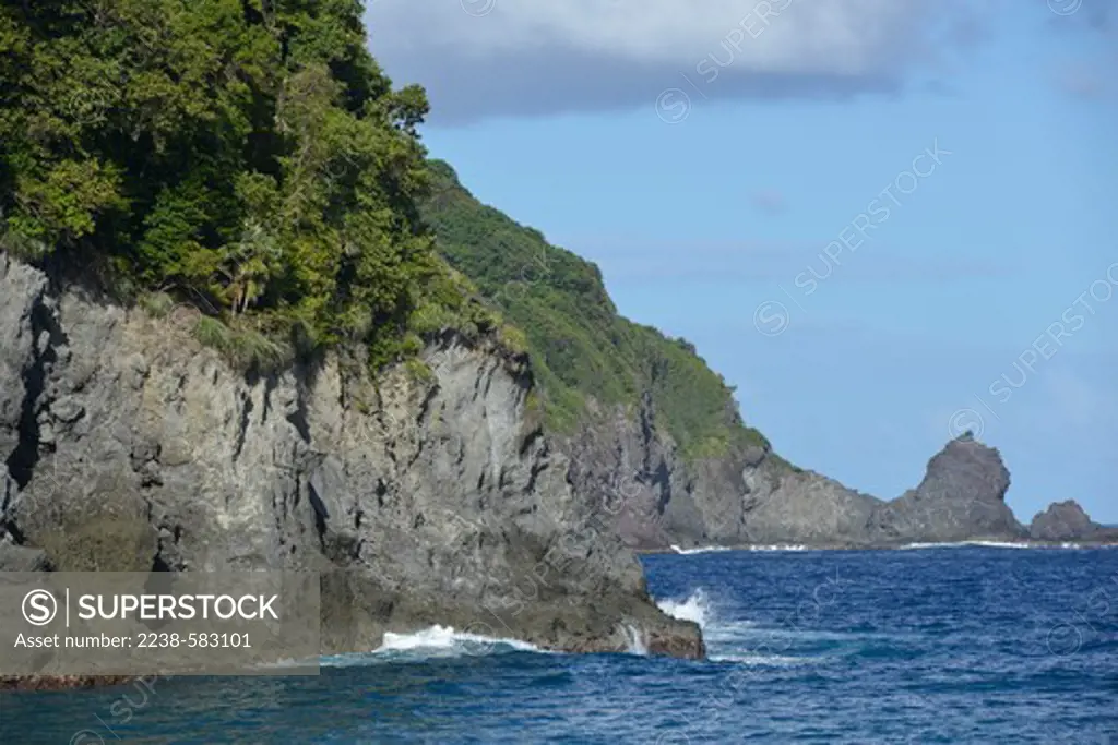 Atlantic Ocean with rocky shore and cliffs. Point Mulatre, Dominica 12-19-12
