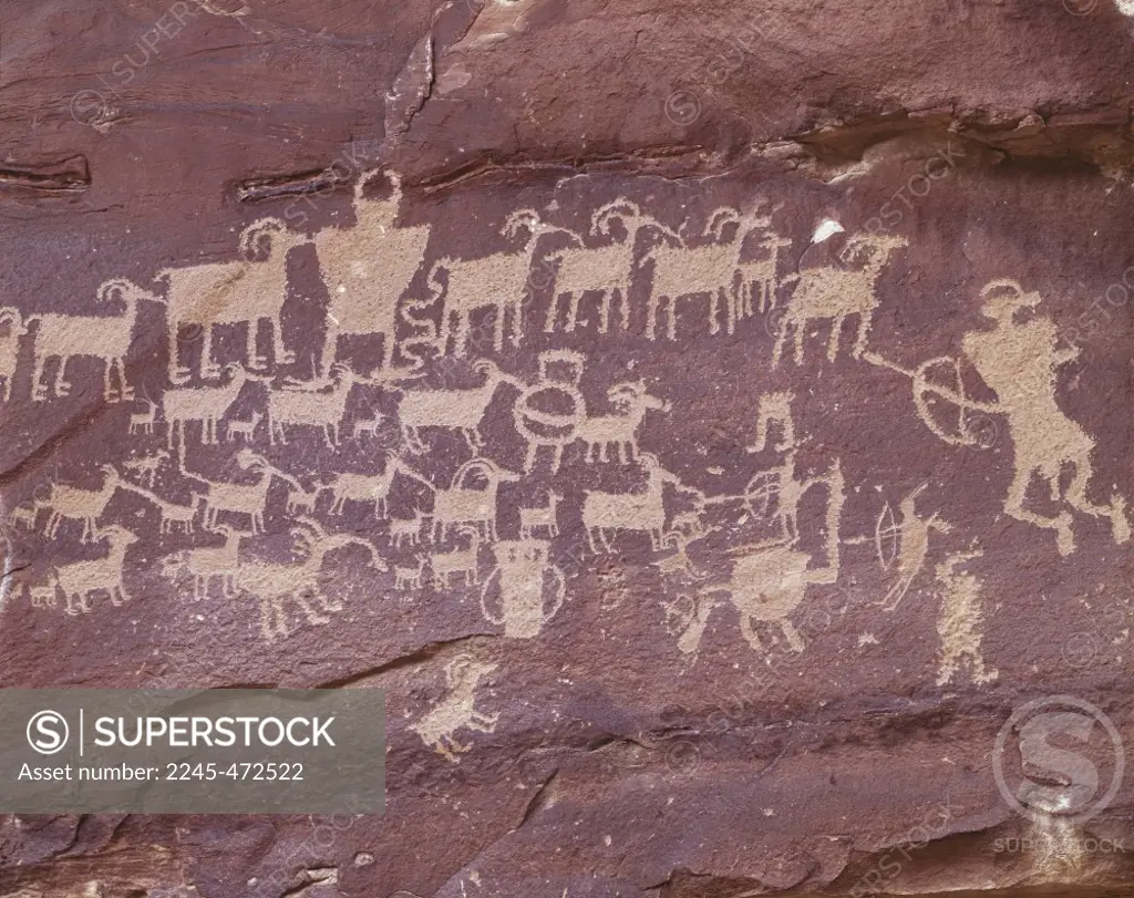 Petroglyphs Prehistoric Cave Paintings Rainbow Park, Utah, USA