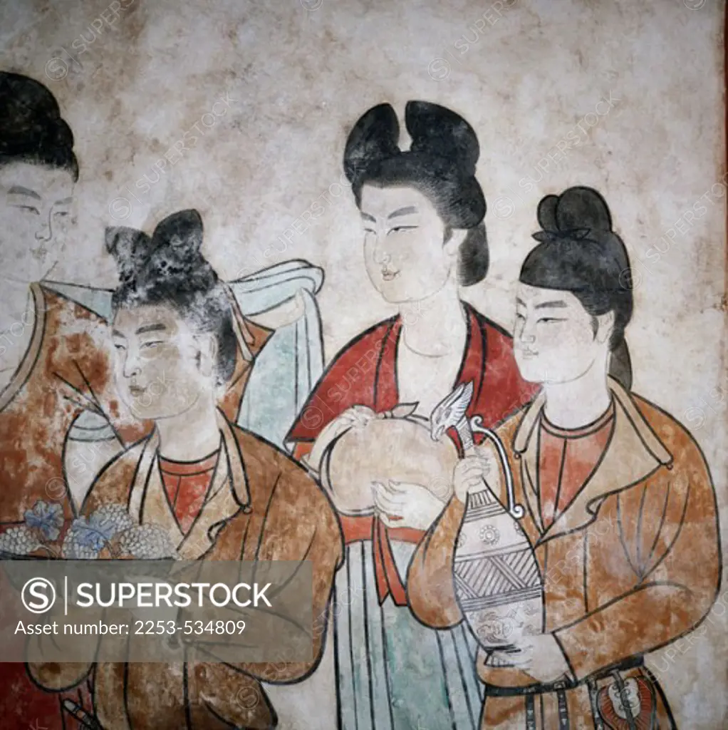 Court Ladies-Detail Wall Painting-Chien Tombs T'ang Dynasty  C. 618-906Chinese Art(- ) 