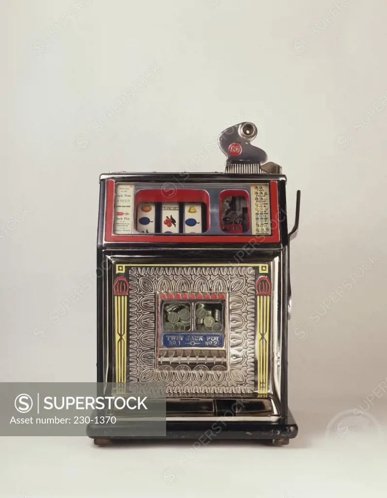 Close-up of an antique slot machine