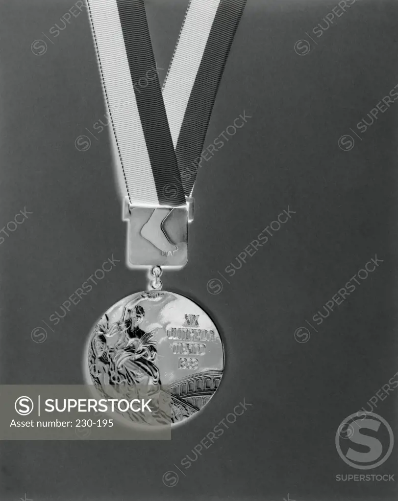 Close-up of an Olympic silver medal