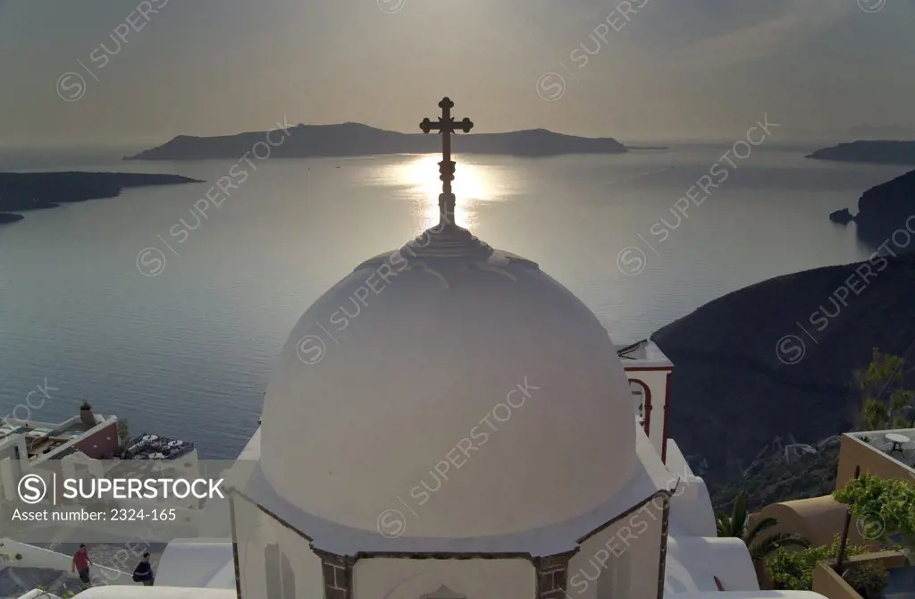 High section view of a church in a town, Fira, Santorini, Cyclades Islands, Greece