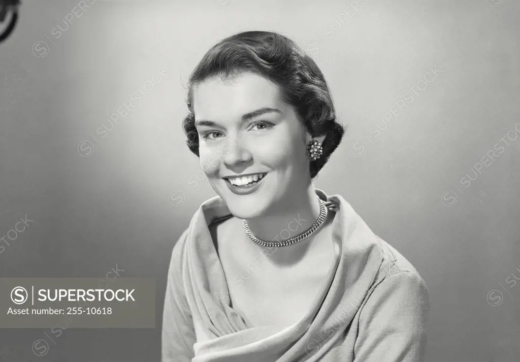 Vintage photograph. Woman smiling looking at camera