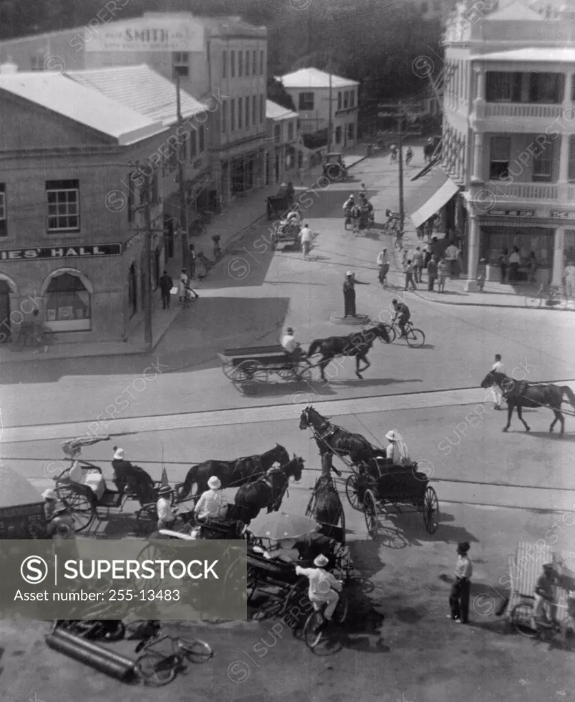 USA, High angle view of carriages in town