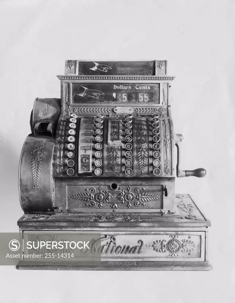 Close-up of an antique cash register