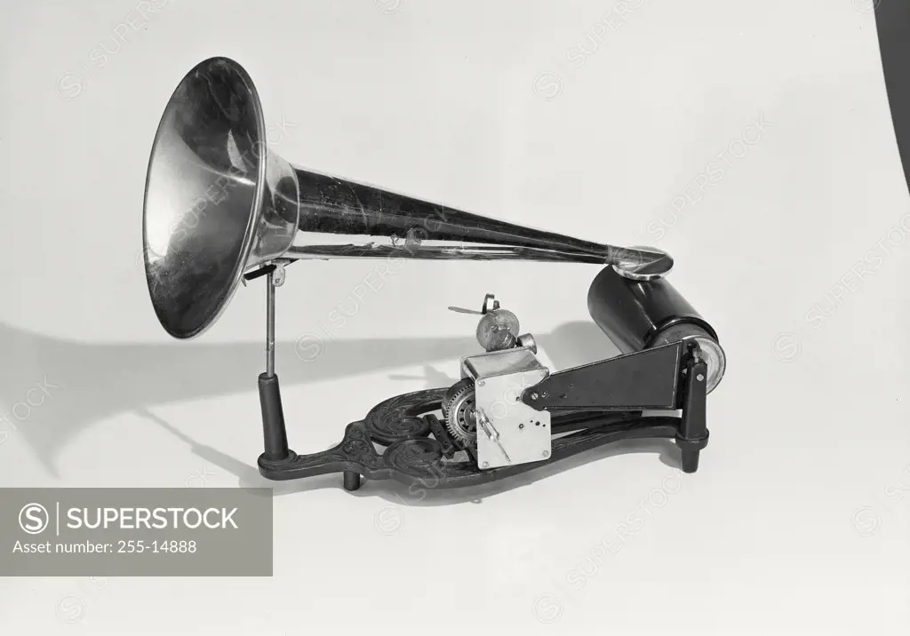 Vintage photograph. Close-up of an early phonograph machine