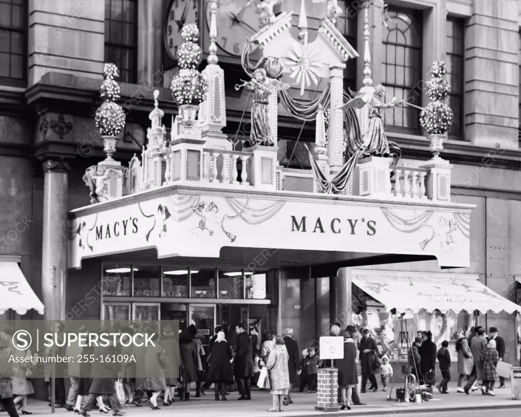 Group of people outside a department store, Macy's, New York City, New York State, USA