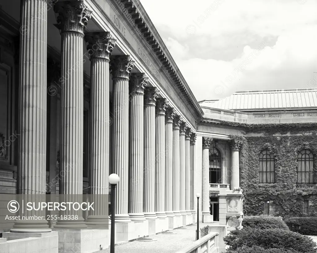 Vintage Photograph. Portico of "Commons" (University Dining Hall) and front of Woolsey Hall, Yale University, New Haven, Connecticut
