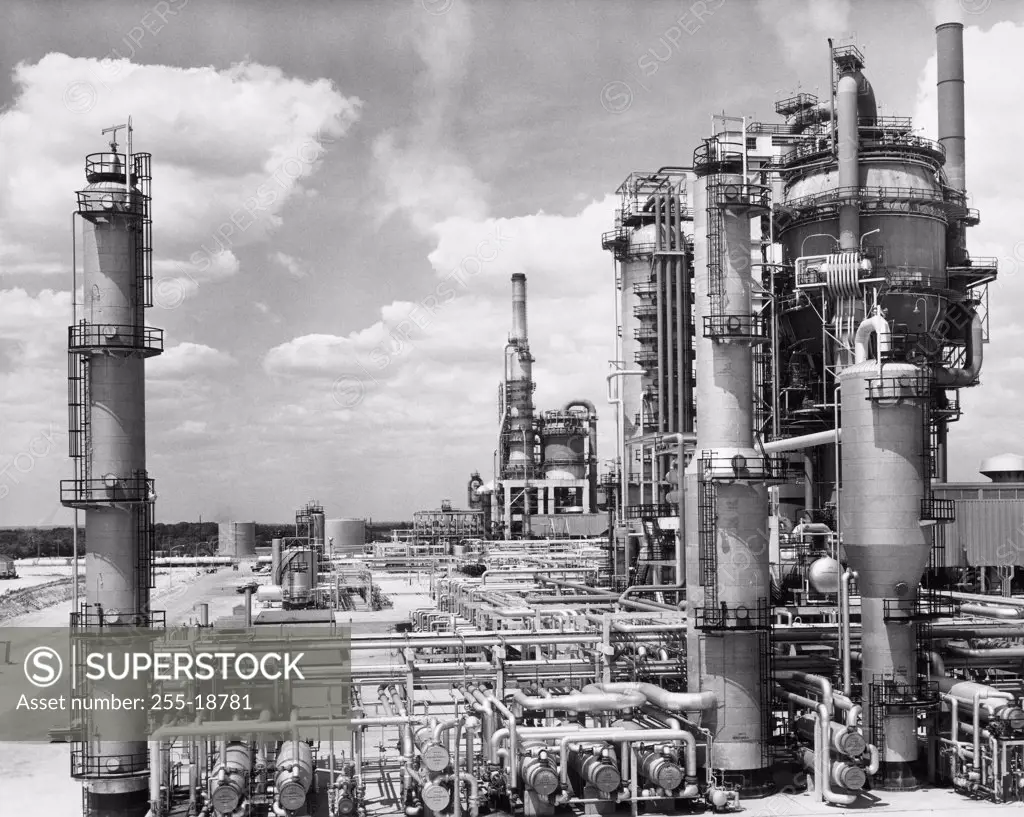 Smoke stacks in an oil refinery, Tidewater Oil Company, Delaware, USA