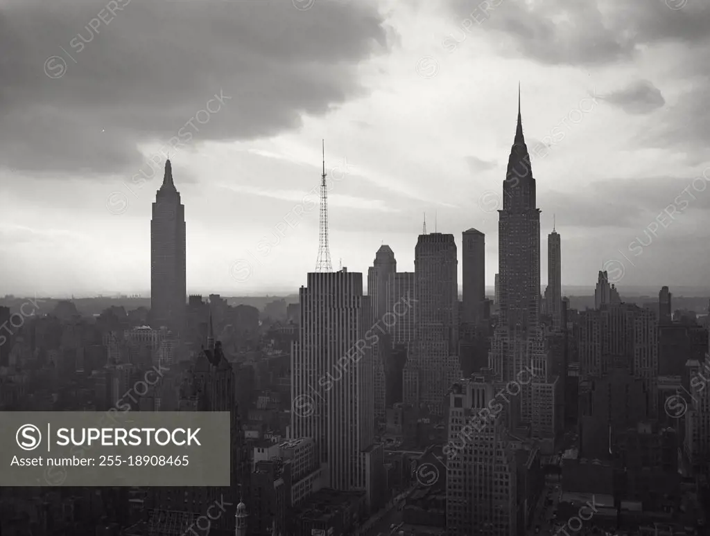 Vintage photograph. Mid Town Manhattan skyline looking west