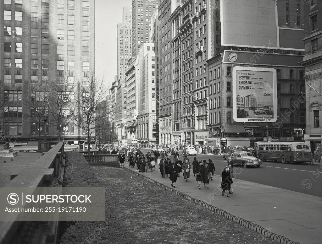 Vintage photograph. crowd walking down street in new York city