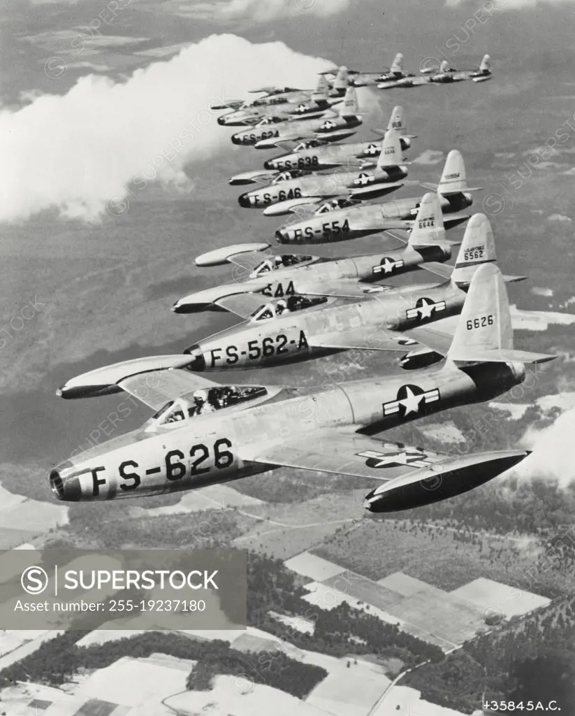 Vintage photograph. A formation of US Air Force F - 84 Thunder jets