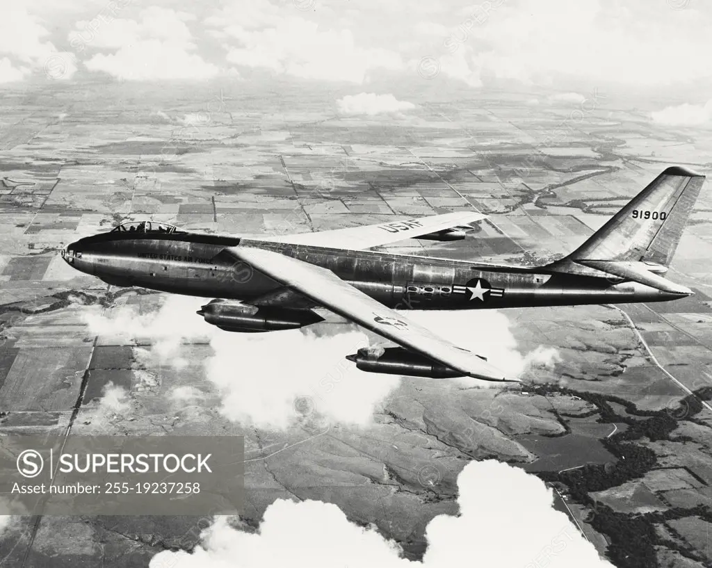 Vintage photograph. Boeing B-47 Stratojet in full flight, fastest known bomber in the world