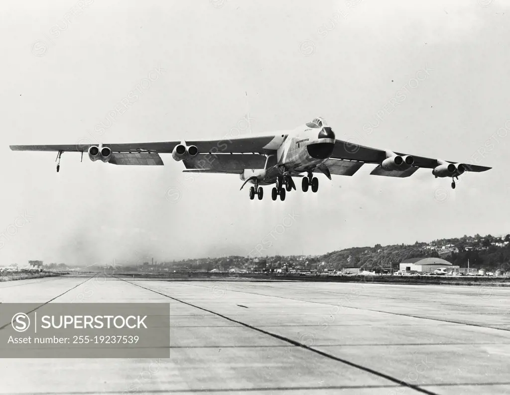 Vintage photograph. Boeing YB-52 Stratofortress takes off from Boeing Field, Seattle, Washington