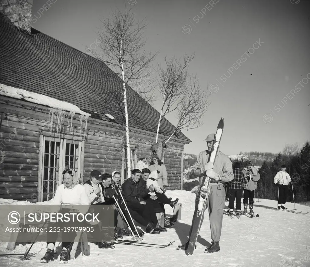 Vintage photograph. Skiiers at Woodstock