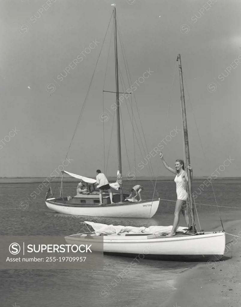 Vintage photograph. Boat Landing at Gilgo Beach