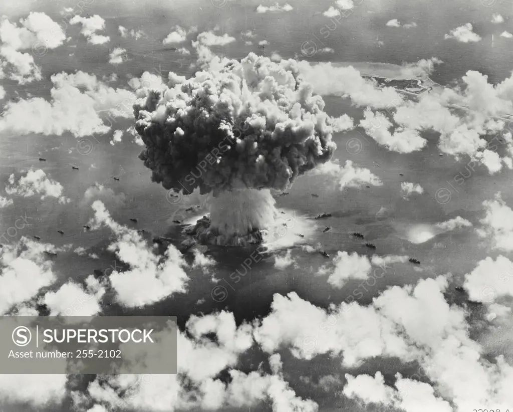 Vintage photograph. High angle view of the Baker Day Atomic Bomb test at Bikini Atoll on July 25, 1946