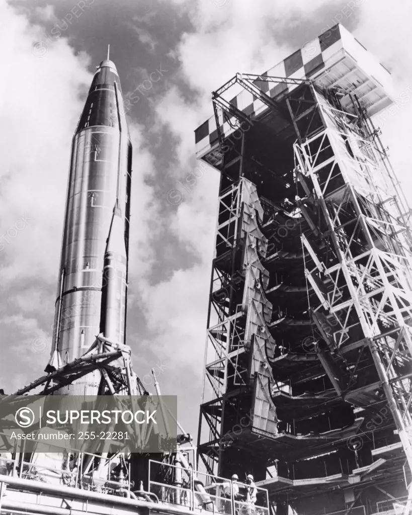Low angle view of a missile on a launch pad, Atlas Missile, Cape Canaveral, Florida, USA