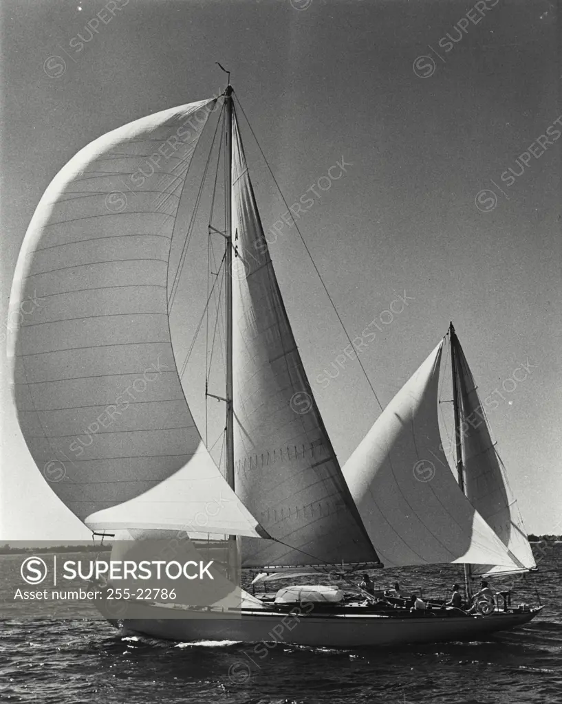 Vintage Photograph. Group of people on a sailboat