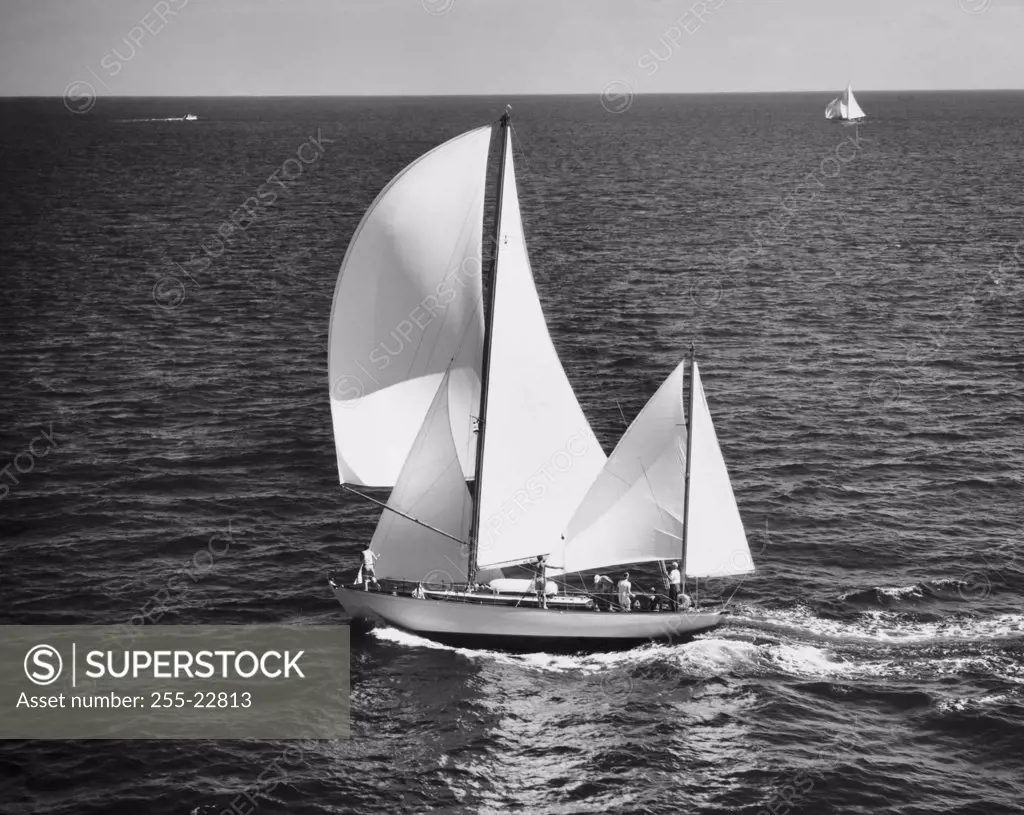 High angle view of a sailboat in the sea