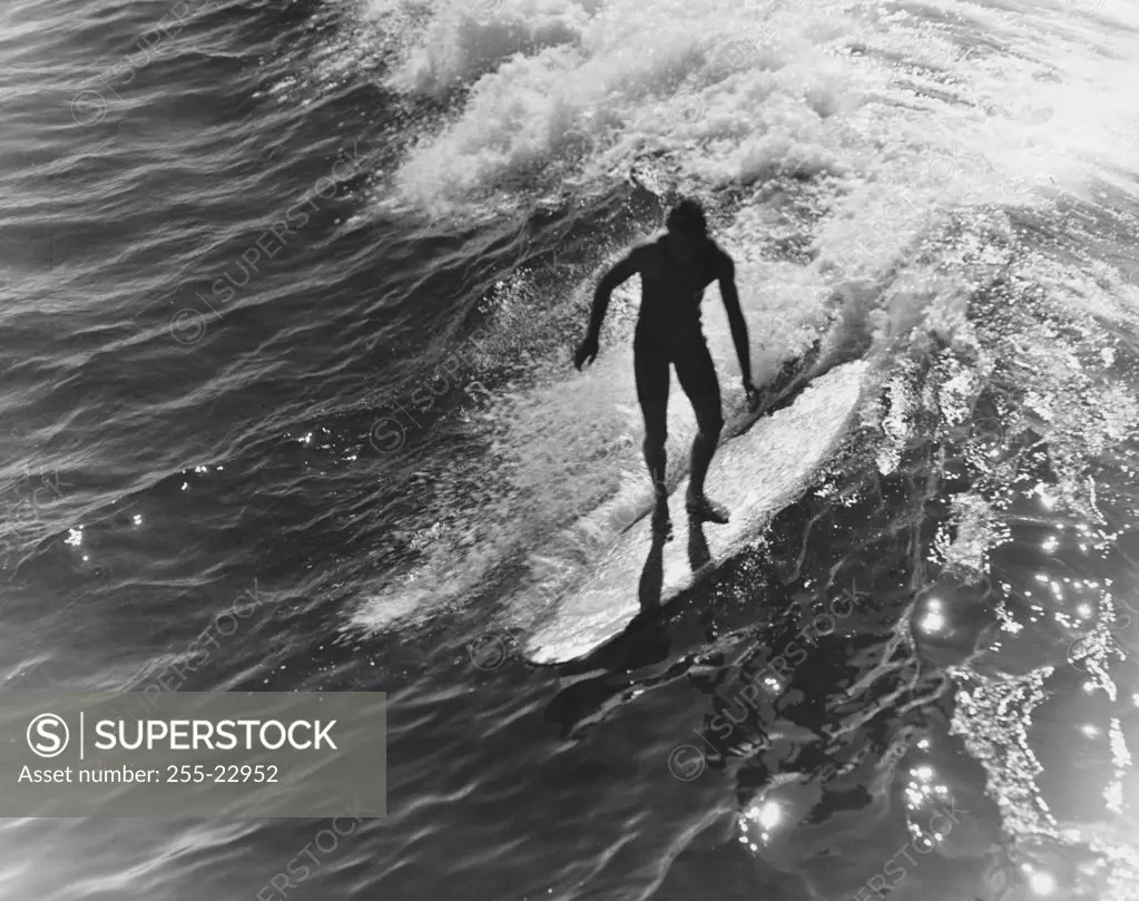 High angle view of a man surfing in the sea