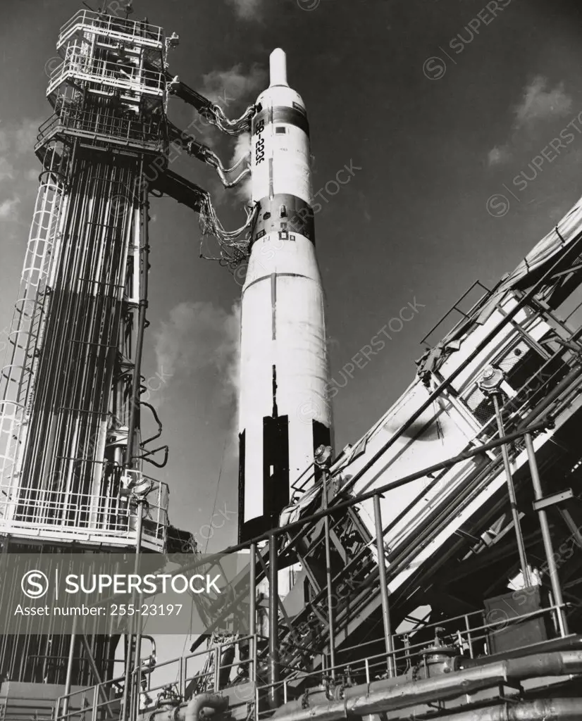 Low angle view of a rocket on a launch pad, Titan, Cape Canaveral, Florida, USA