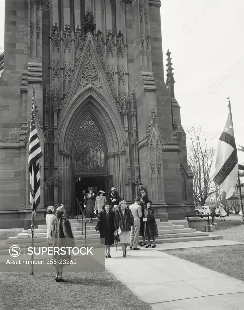 Women coming out of the Cathedral of the Incarnation, Garden City, Long Island, New York City, USA