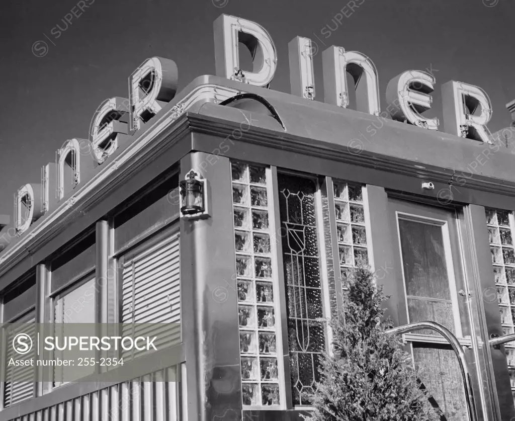 Low angle view of diner sign