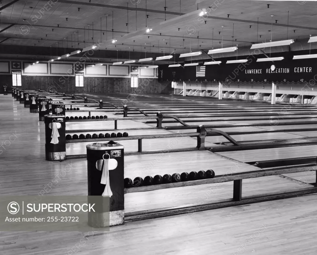Interior of a bowling alley