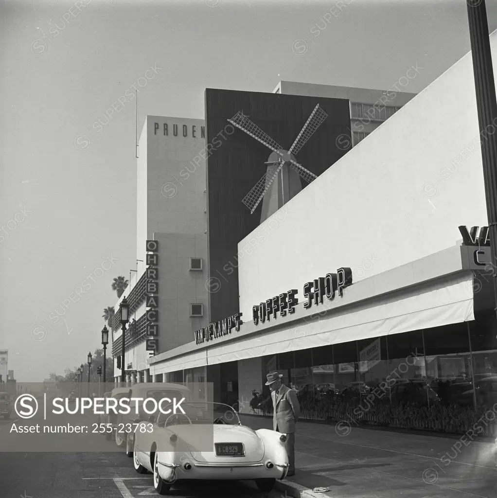 Vintage Photograph. Most modern section of "Miracle Mile" famed shopping district on Wilshire Blvd, Los Angeles, California