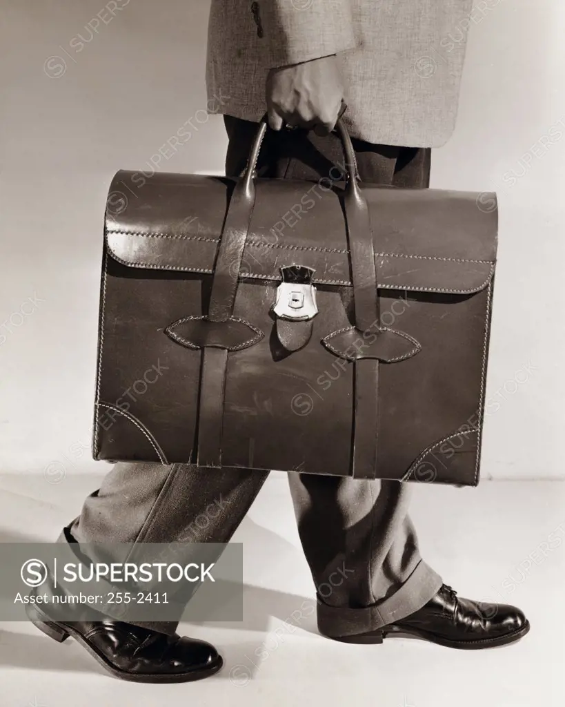Low section view of a businessman carrying a briefcase