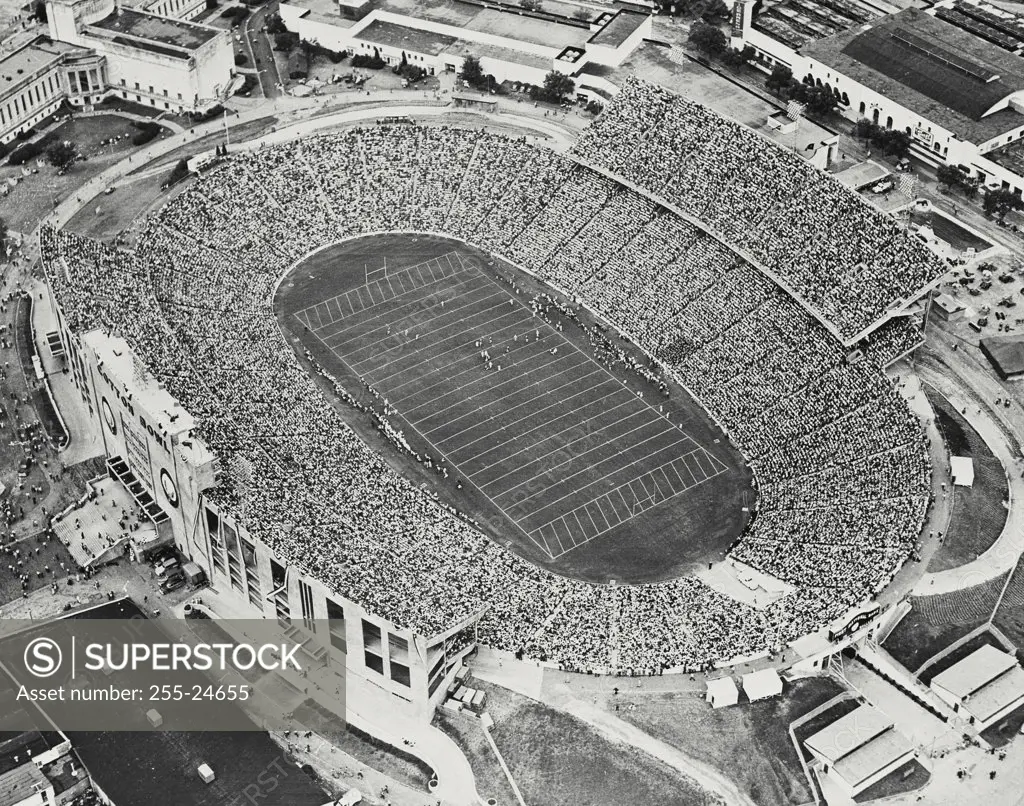 Vintage photograph. Aerial view of the Dallas Cotton Bowl during a football game