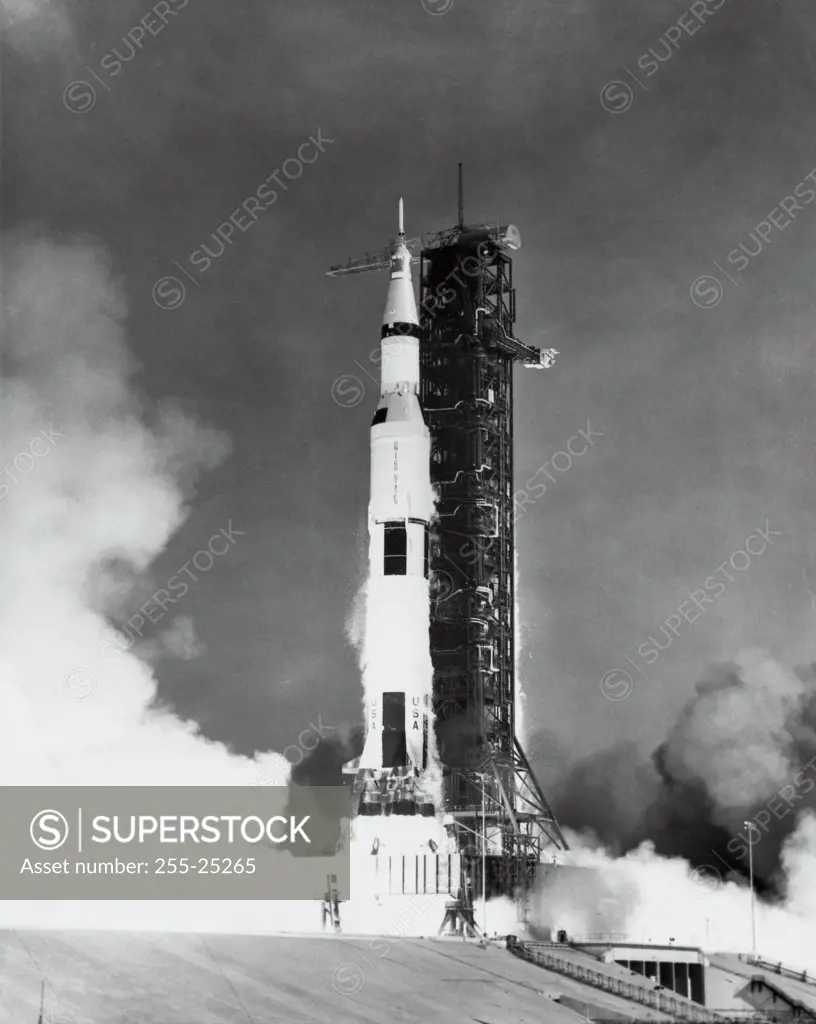 Spacecraft taking off from a launch pad, Apollo 11, Kennedy Space Center, Florida, USA