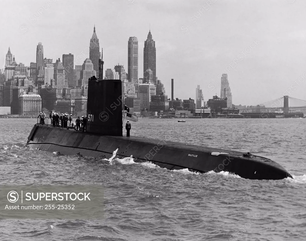 Submarine in the sea, USS Nautilus (SSN-571), Nuclear-Powered Submarine, New York City, New York State, USA
