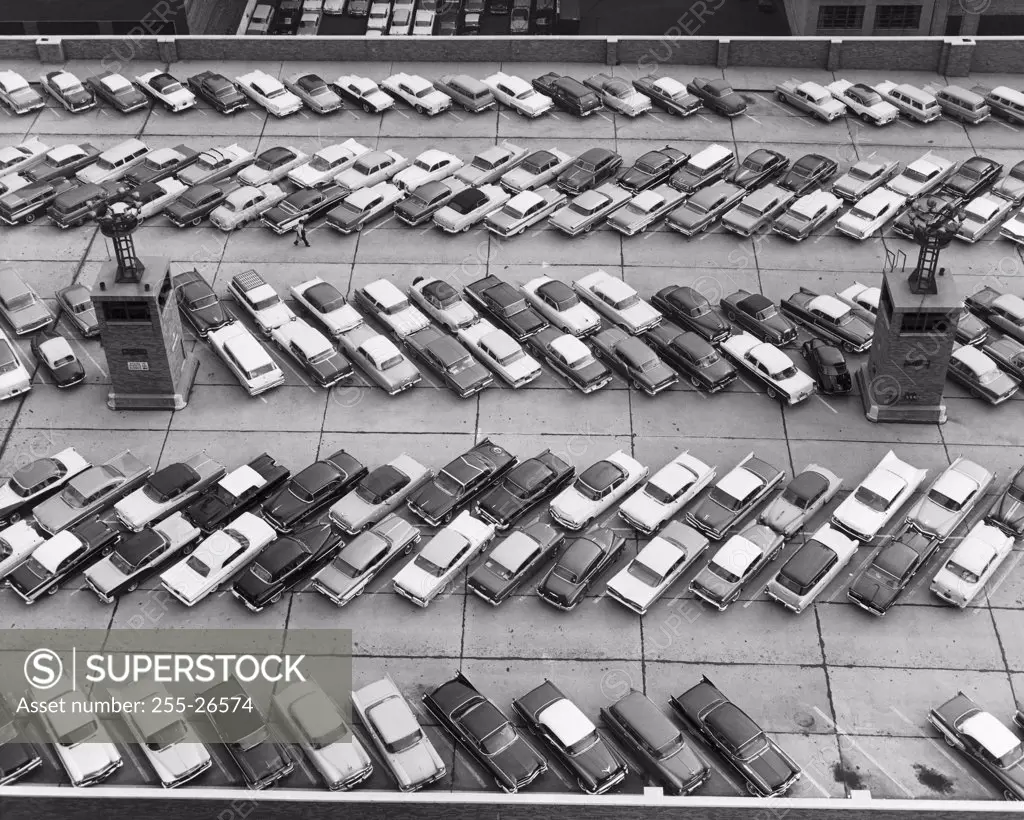 Aerial view of cars parked in a parking lot, Port Authority Bus Terminal, Manhattan, New York City, New York State, USA