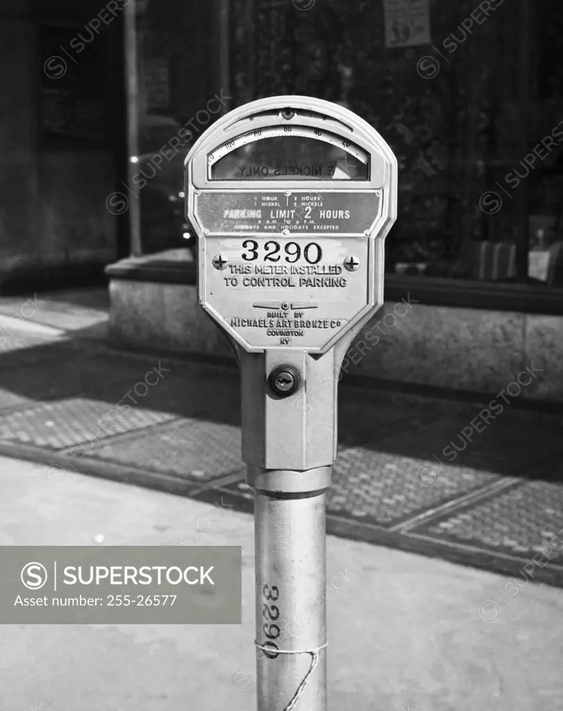 Close-up of a coin operated parking meter