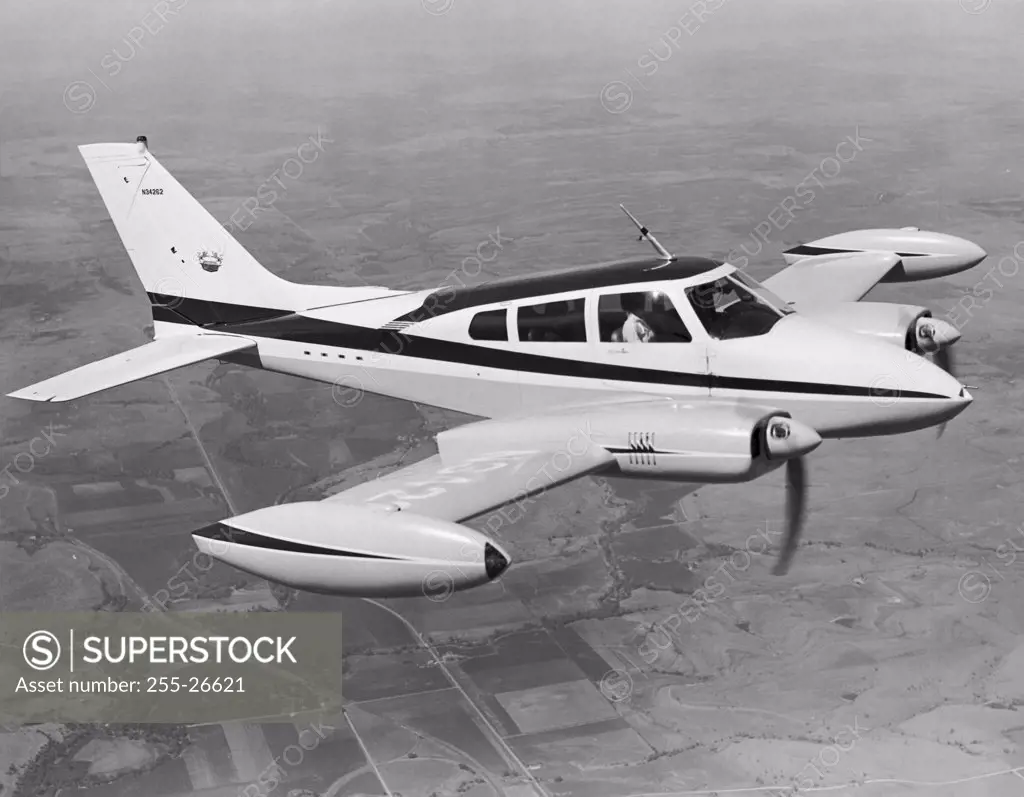 High angle view of an aircraft in flight, Cessna 310F