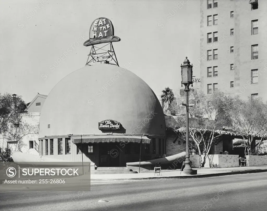 Vintage Photograph. The Brown Derby restaurant on Wilshire Boulevard.