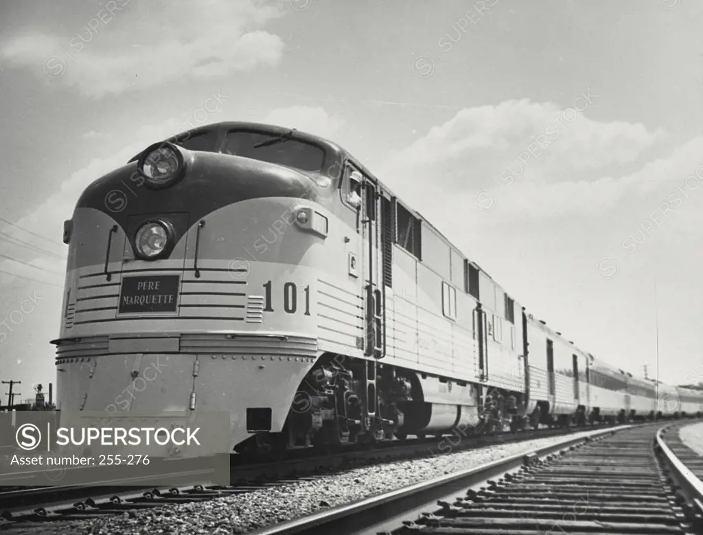 Vintage photograph. Streamliner locomotive of the Chesapeake and Ohio Railroad operating between Detroit, Lansing, and Grand Rapids, Michigan