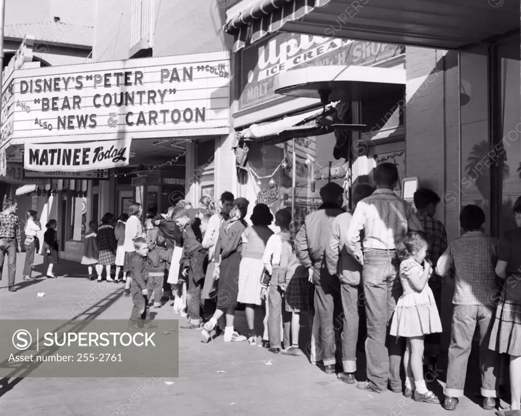 Group of people lined up outside a movie theater, Tempe, Arizona, USA