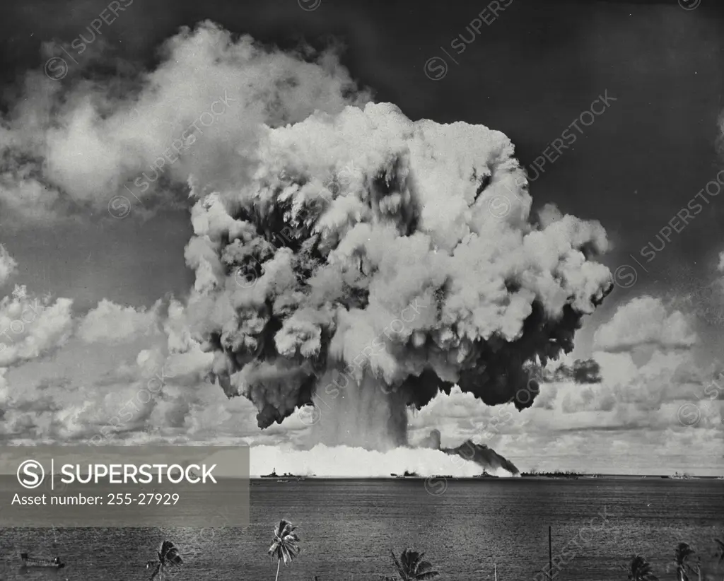 Vintage Photograph. The Baker Day explosion of the fifth atomic bomb at Bikini Lagoon